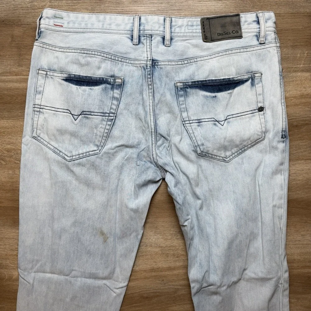 Diesel Belther Jeans Men‎ 38x34 Blue Slim Tapered Acid Wash Destroyed 3D Finish